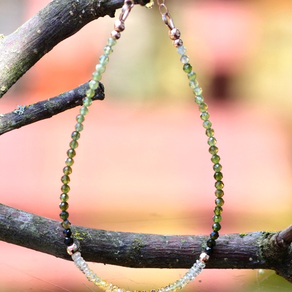 Natural Yellow Sapphire Green Tourmaline Bracelet Solid 14K Rose Gold , 7.1" - Picture 10 of 11
